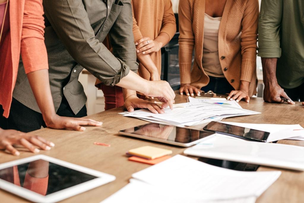 Business professionals in a strategic planning meeting